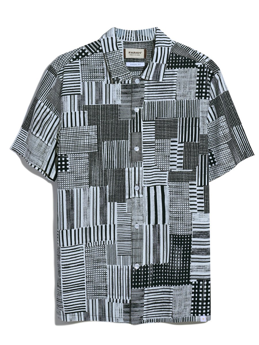Chiltern Short Sleeve Archive Print Shirt In Black - RUTHERFORD & Co