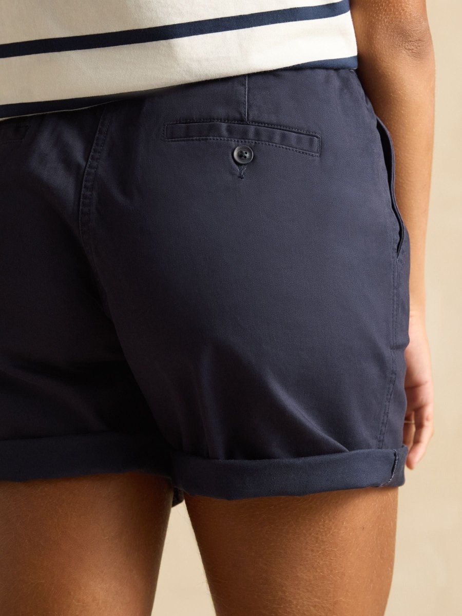 Chino Navy Brushed Cotton Blend Shorts - RUTHERFORD & Co