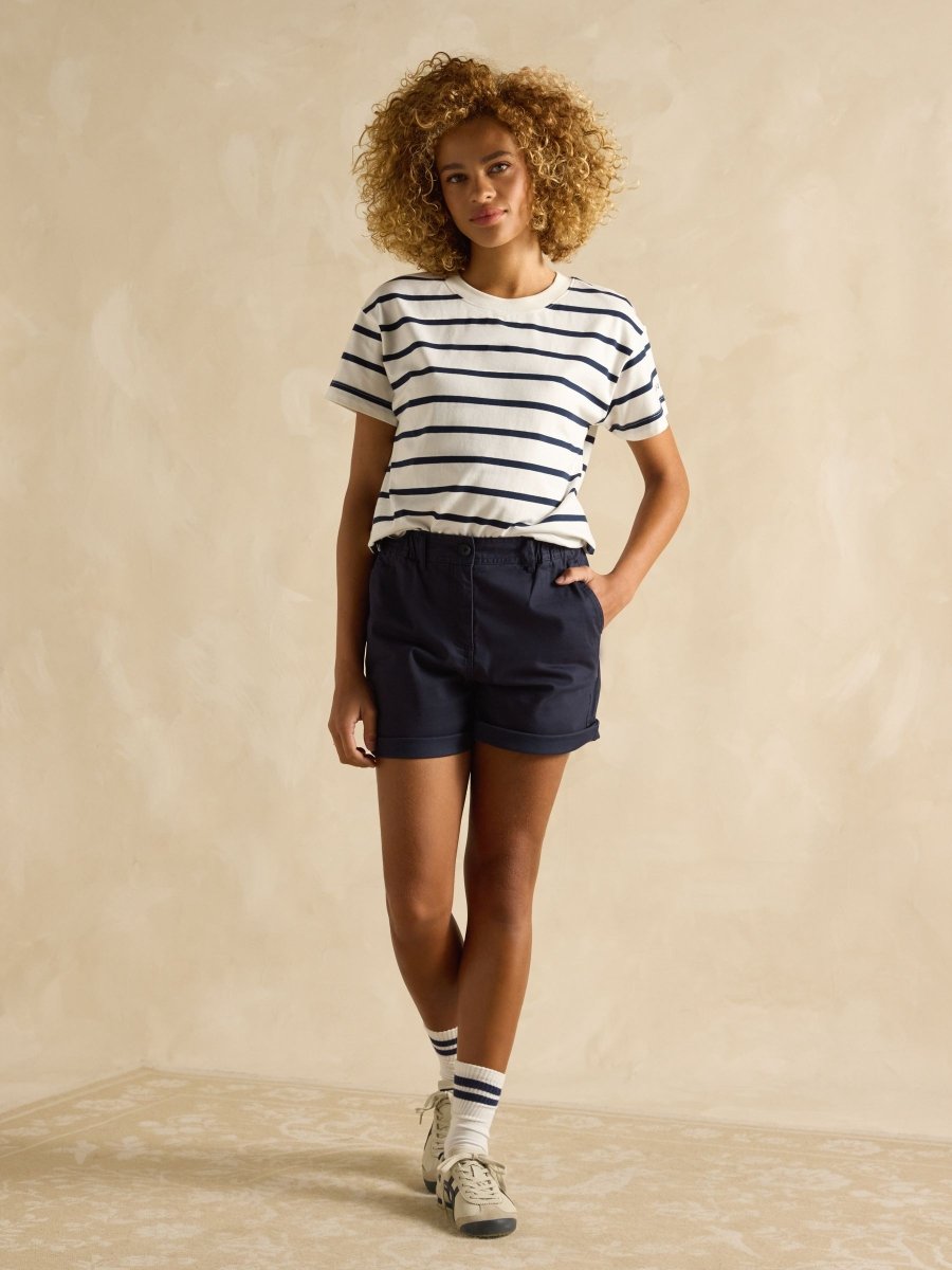 Chino Navy Brushed Cotton Blend Shorts - RUTHERFORD & Co