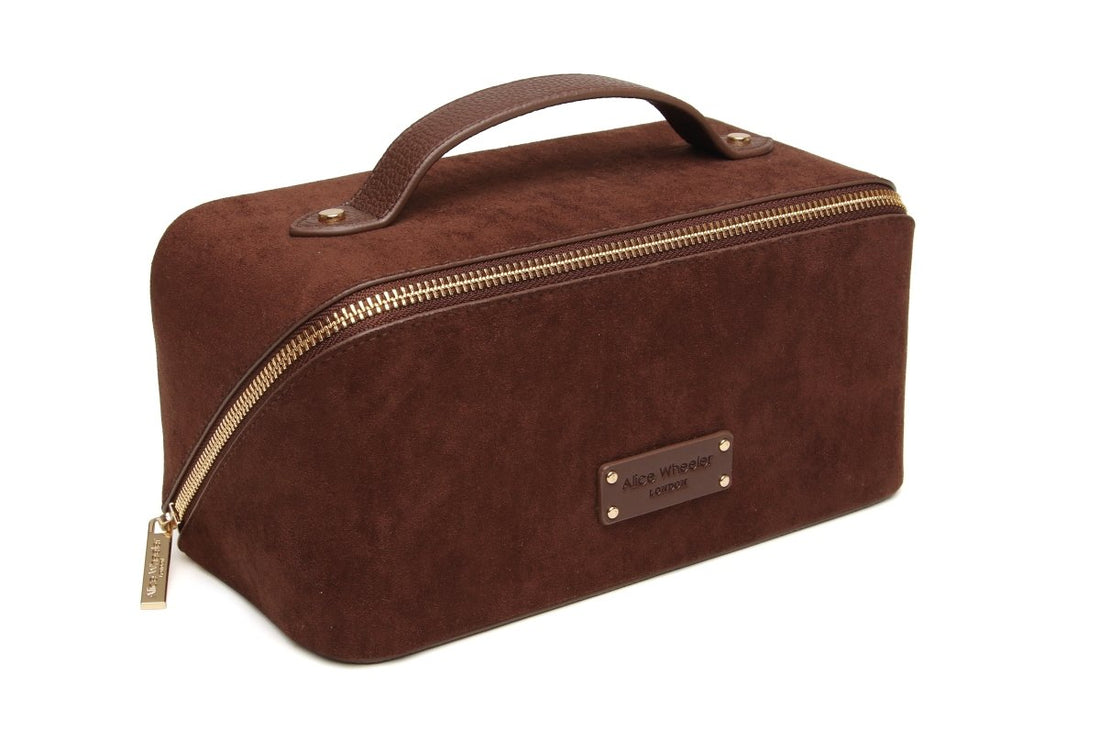 Chocolate Kensington Suede Train Case - RUTHERFORD & Co
