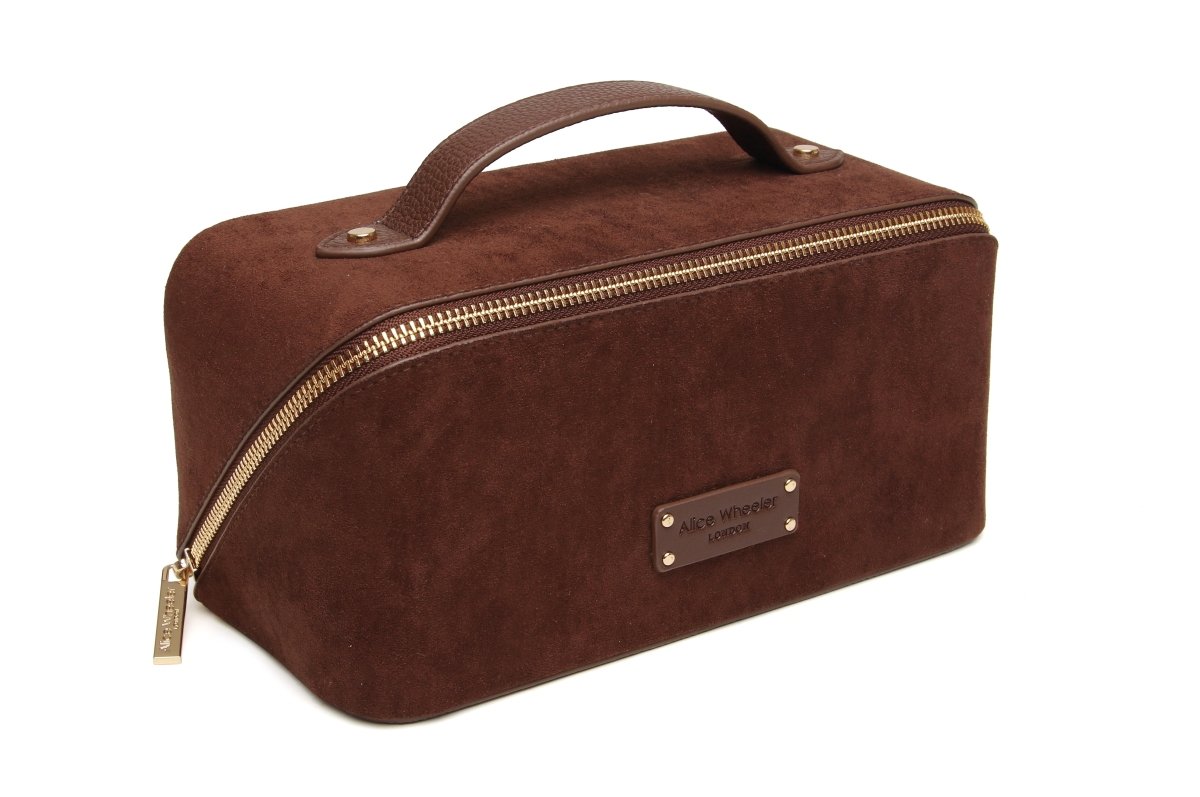 Chocolate Kensington Suede Train Case - RUTHERFORD & Co