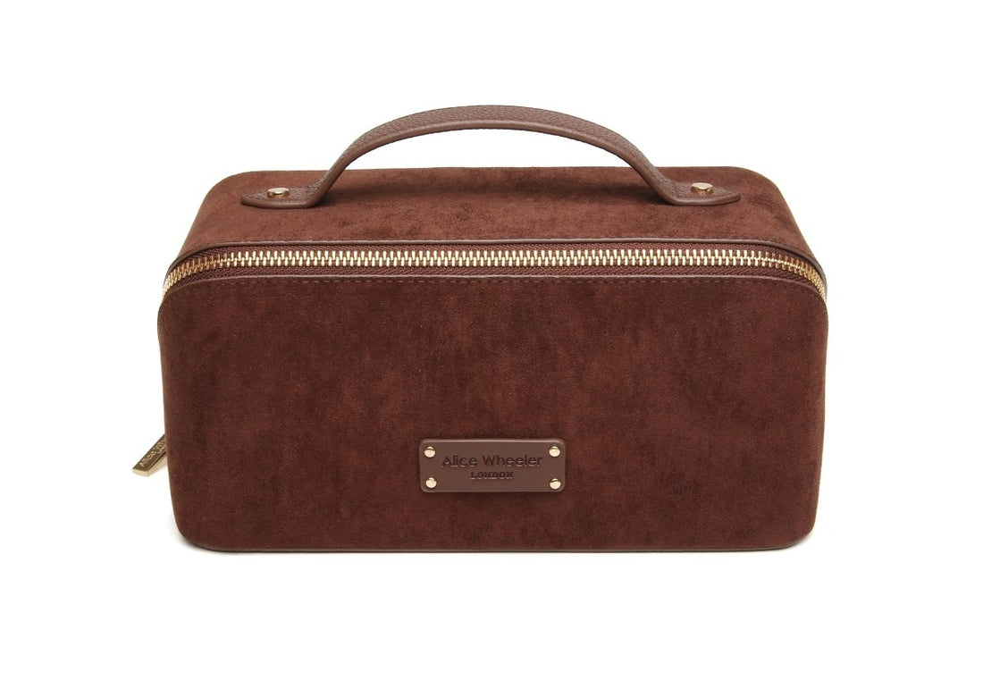 Chocolate Kensington Suede Train Case - RUTHERFORD & Co