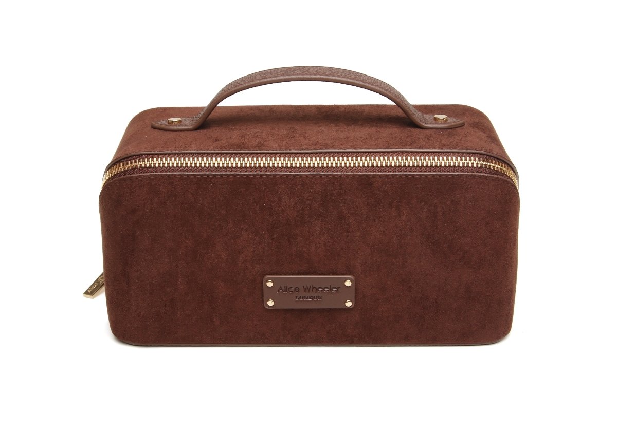 Chocolate Kensington Suede Train Case - RUTHERFORD & Co