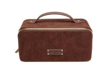 Chocolate Kensington Suede Train Case - RUTHERFORD & Co