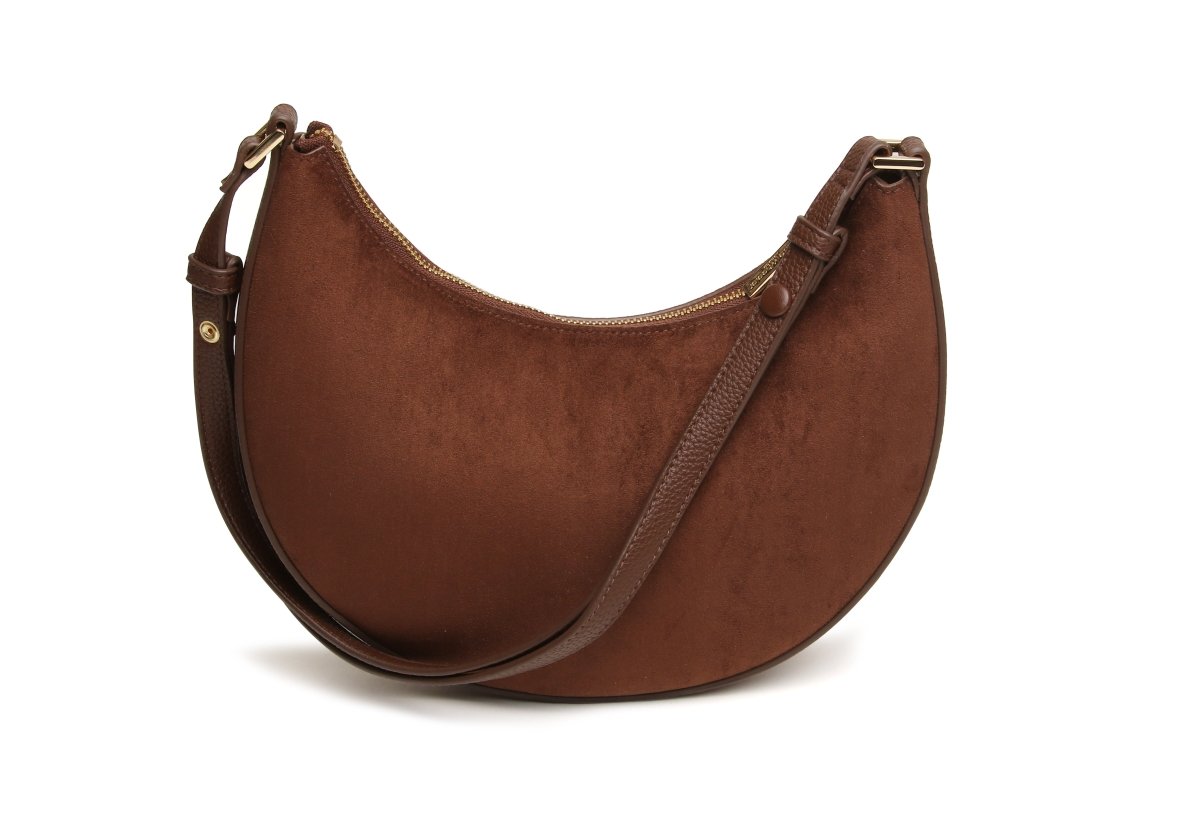 Chocolate - Kensington Suedette Shoulder and Crossbody Bag - RUTHERFORD & Co