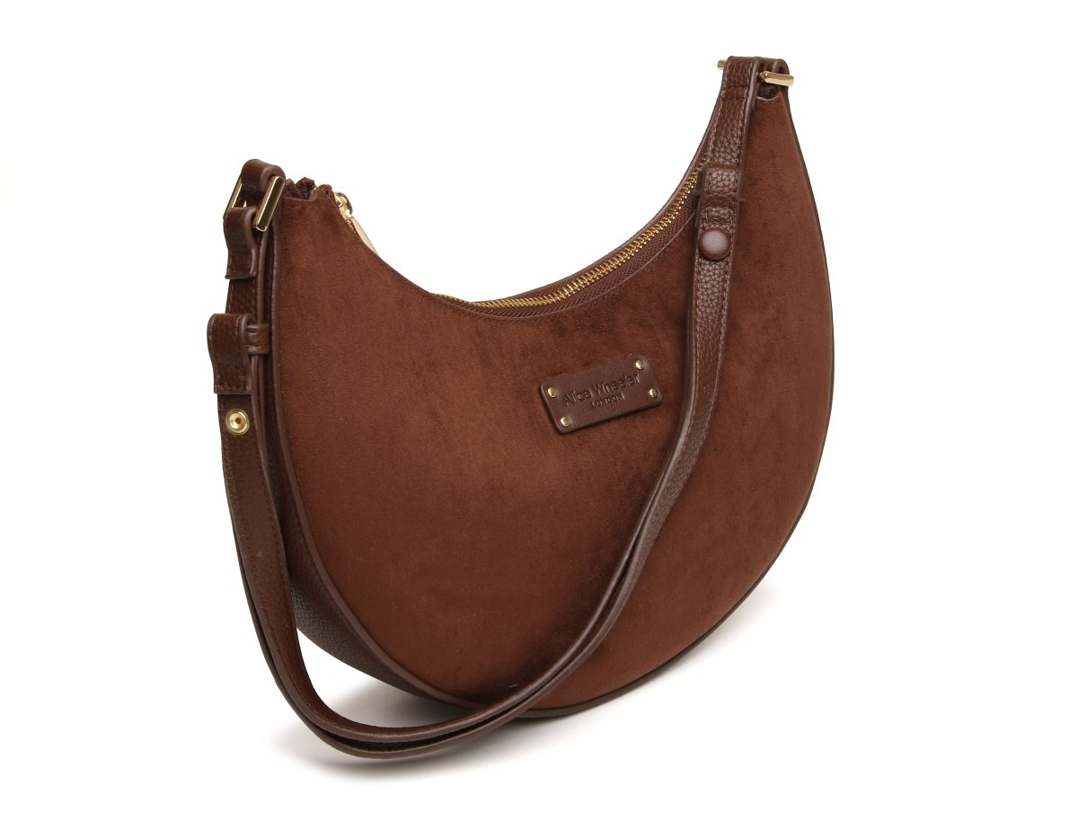 Chocolate - Kensington Suedette Shoulder and Crossbody Bag - RUTHERFORD & Co