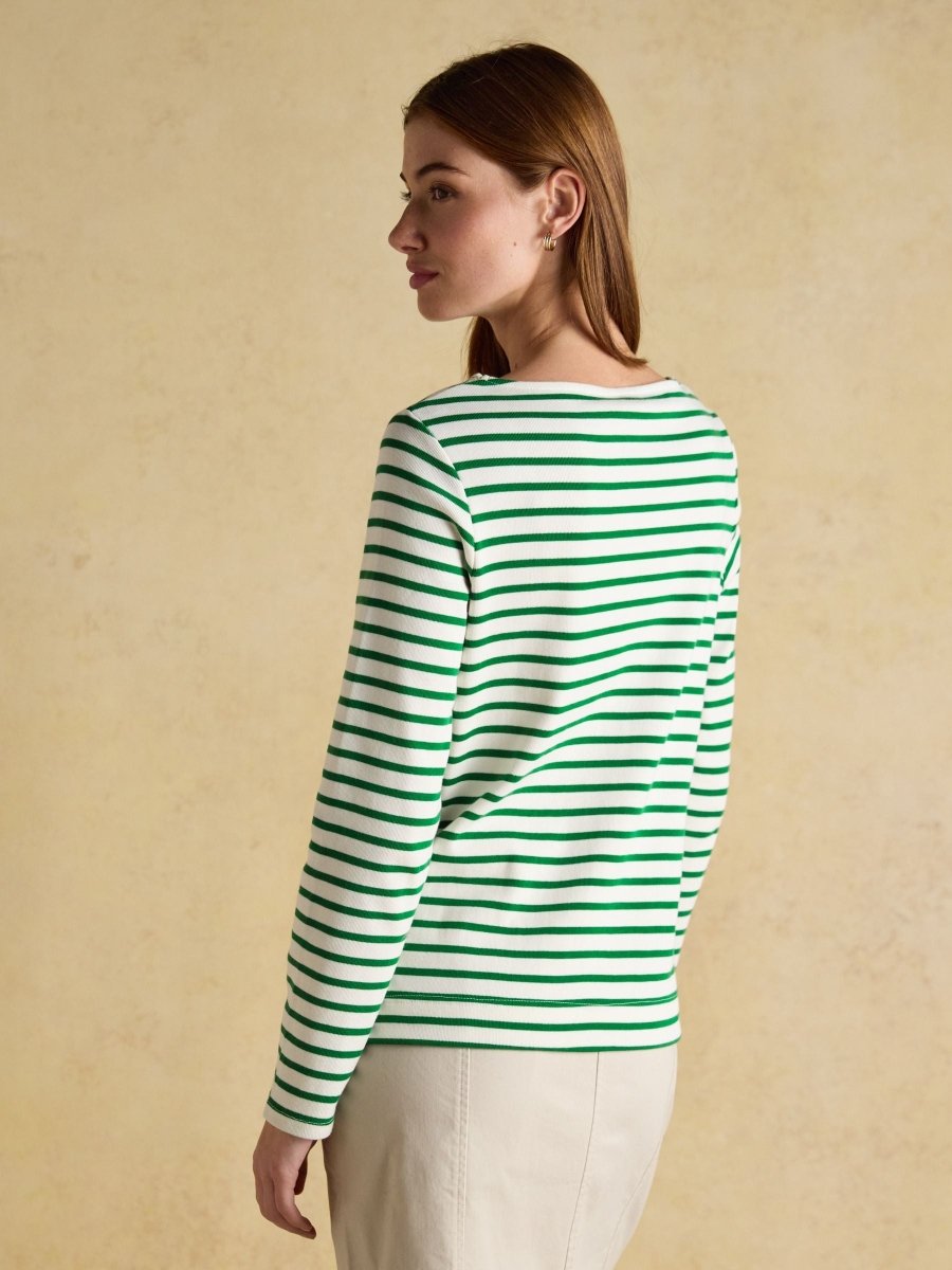 Christmas Harbour Green/White Bauble Boat Neck Breton Top - RUTHERFORD & Co