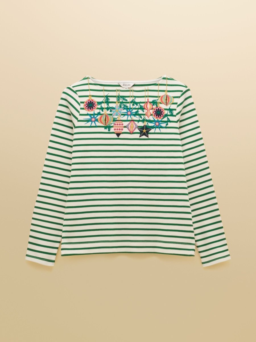 Christmas Harbour Green/White Bauble Boat Neck Breton Top - RUTHERFORD & Co