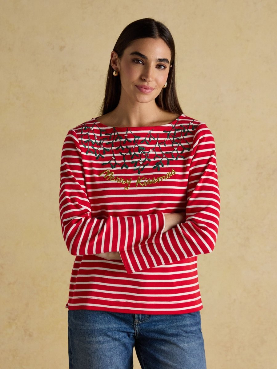 Christmas Harbour Merry Kissmas Red/Cream Boat Neck Breton Top - RUTHERFORD & Co