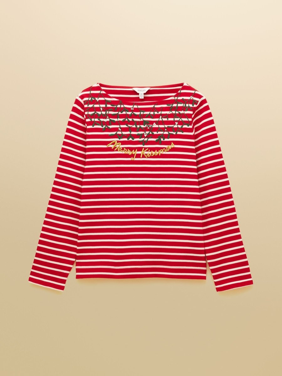 Christmas Harbour Merry Kissmas Red/Cream Boat Neck Breton Top - RUTHERFORD & Co