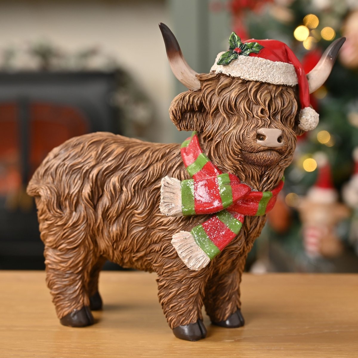 Christmas Highland Cow Standing 22cm wide - RUTHERFORD & Co