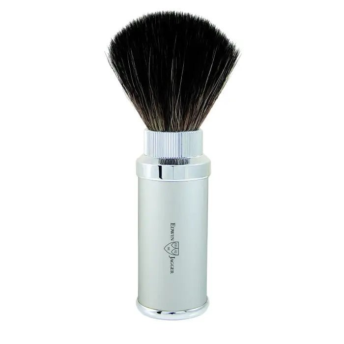 Chrome Plated Silver Travel Shaving Brush (Black Synthetic) - RUTHERFORD & Co