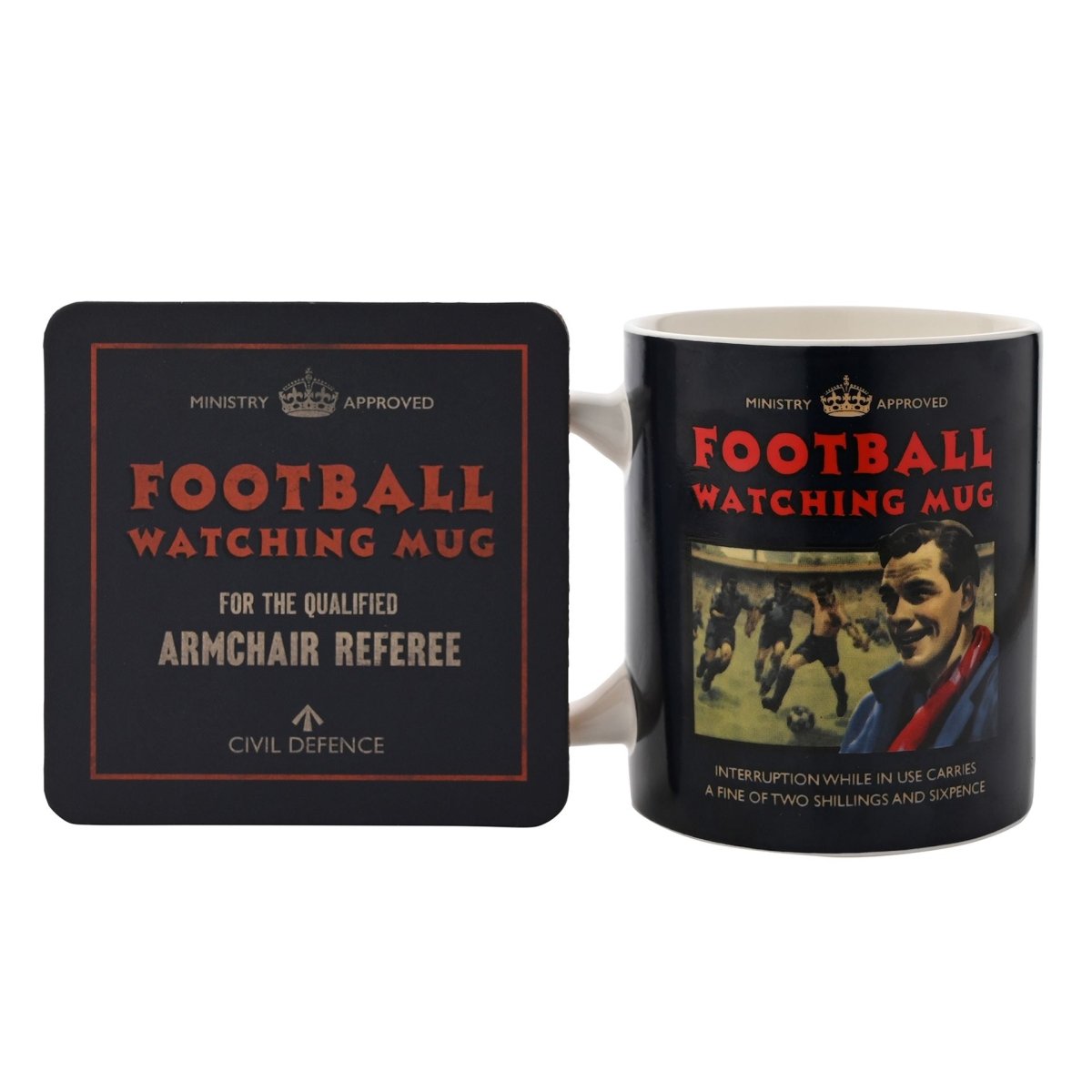 Civil Defence Football Watching Mug & Coaster Set - RUTHERFORD & Co