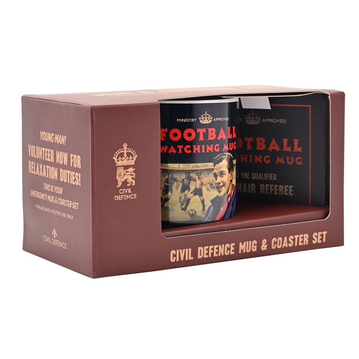 Civil Defence Football Watching Mug & Coaster Set - RUTHERFORD & Co