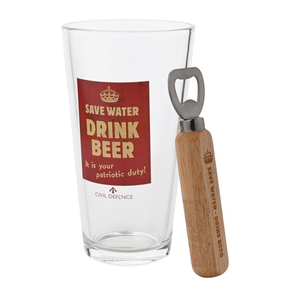 Civil Defence Pint Glass And Bottle Opener Set - RUTHERFORD & Co