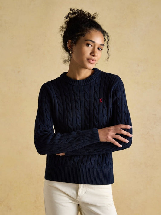 Classic Cable Navy Cotton Crew Neck Jumper - RUTHERFORD & Co