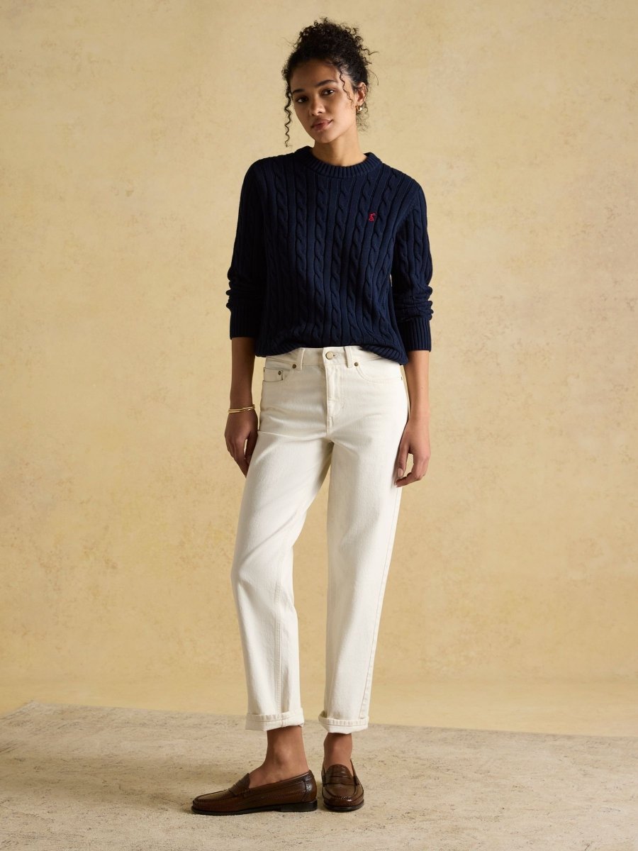 Classic Cable Navy Cotton Crew Neck Jumper - RUTHERFORD & Co