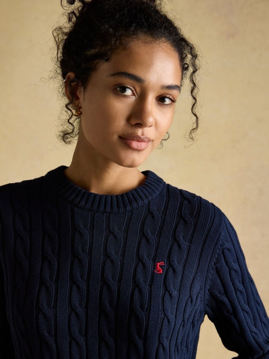 Classic Cable Navy Cotton Crew Neck Jumper - RUTHERFORD & Co