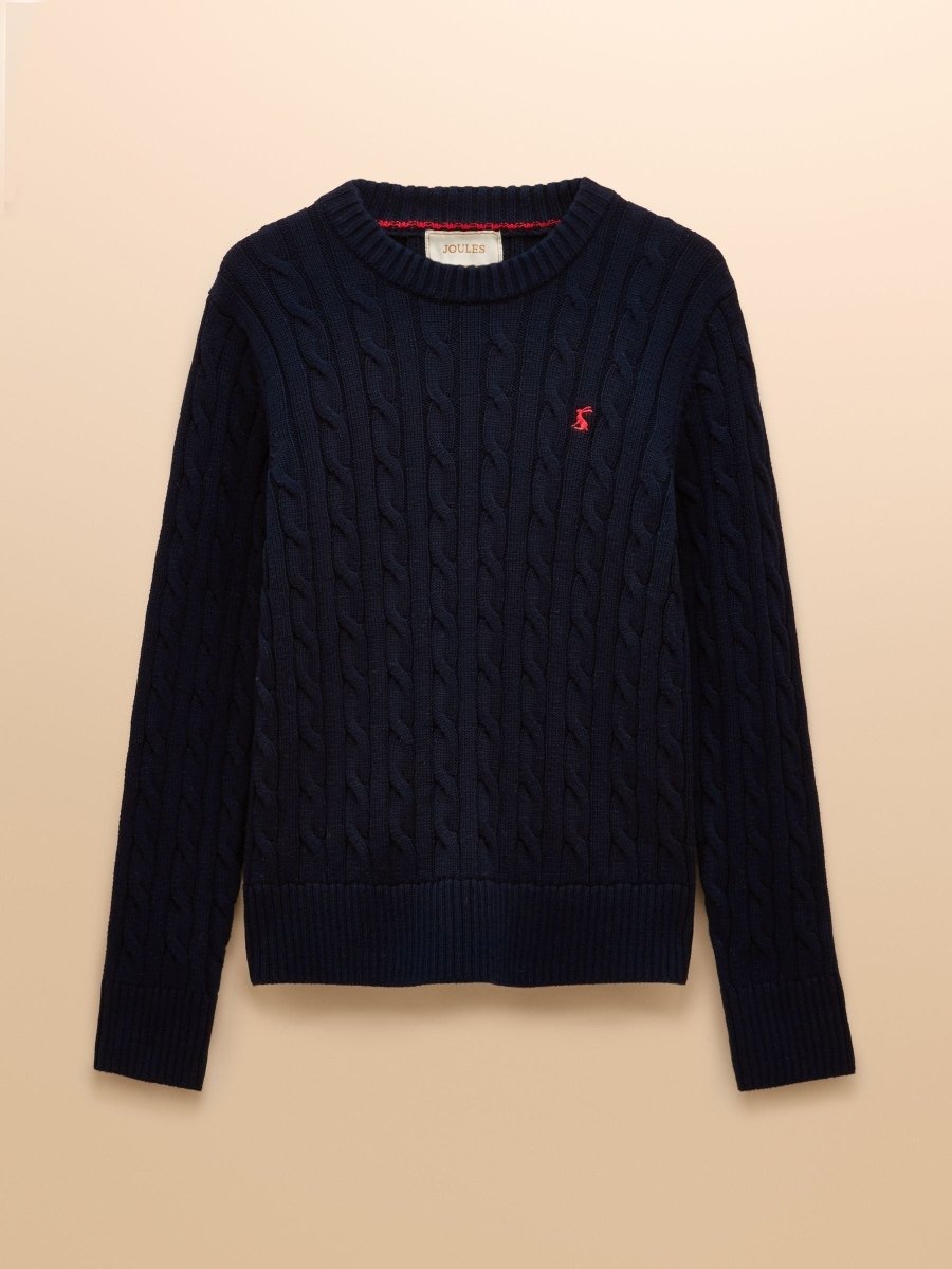 Classic Cable Navy Cotton Crew Neck Jumper - RUTHERFORD & Co