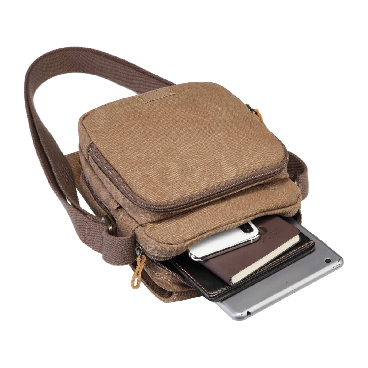 CLASSIC CANVAS ACROSS BODY BAG - TRP0220 - BROWN - RUTHERFORD & Co