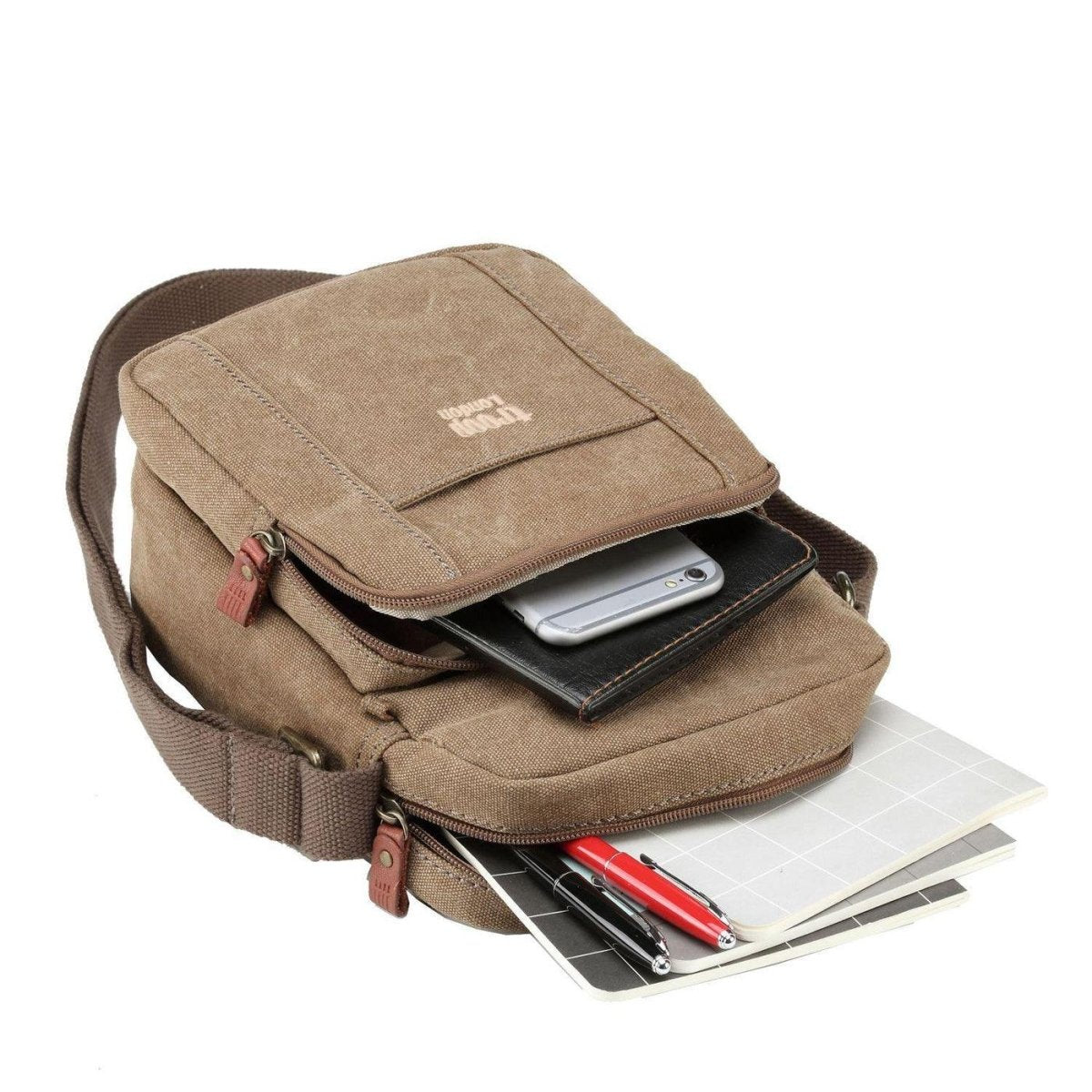 CLASSIC CANVAS ACROSS BODY BAG - TRP0370 - BROWN - RUTHERFORD & Co