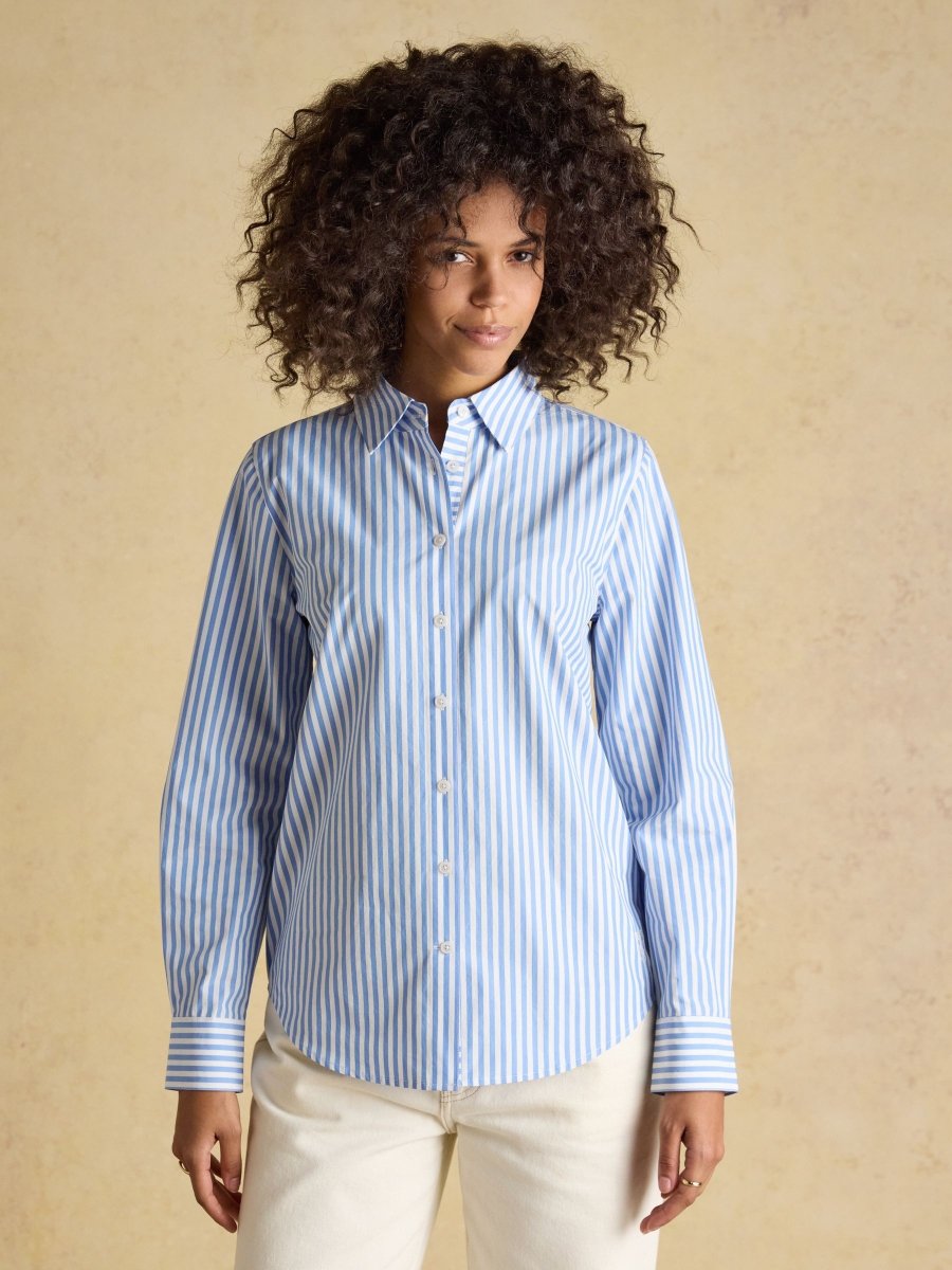 Classic Fit Blue Striped Poplin Shirt - RUTHERFORD & Co