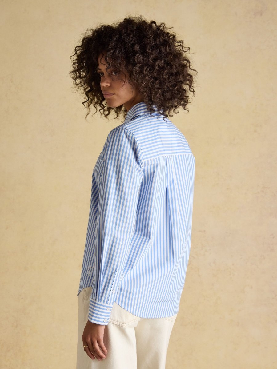 Classic Fit Blue Striped Poplin Shirt - RUTHERFORD & Co