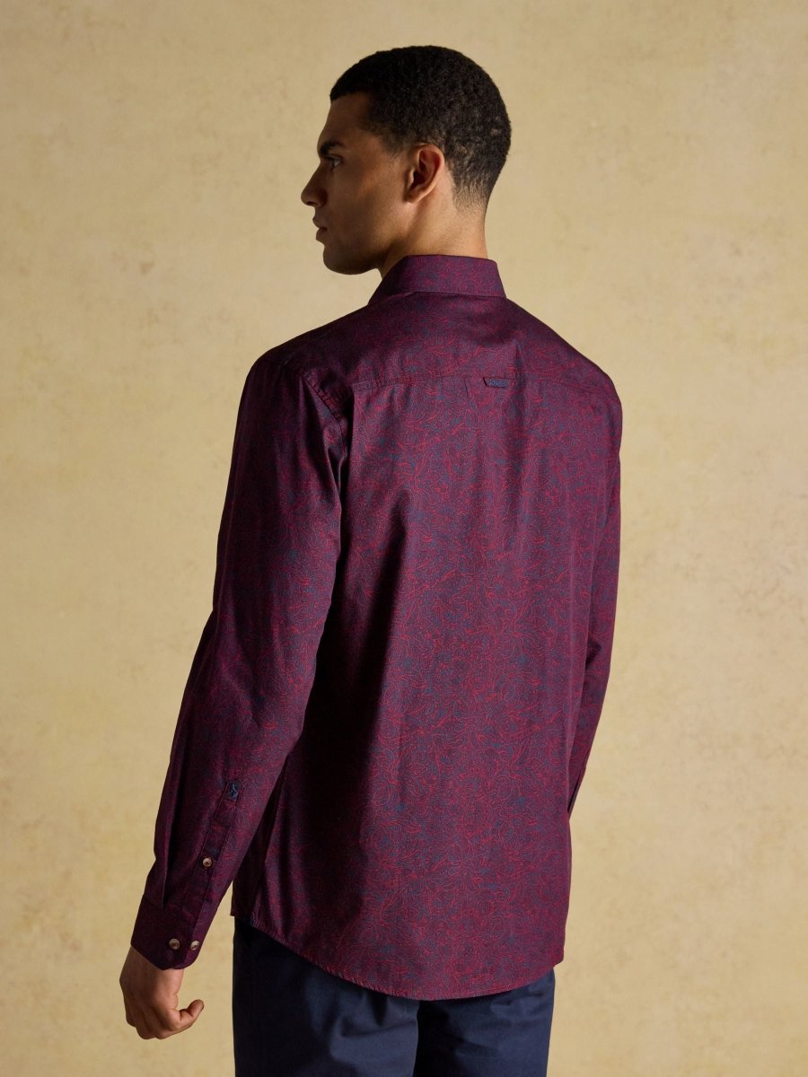 Classic Fit Burgundy Cotton Printed Shirt - RUTHERFORD & Co