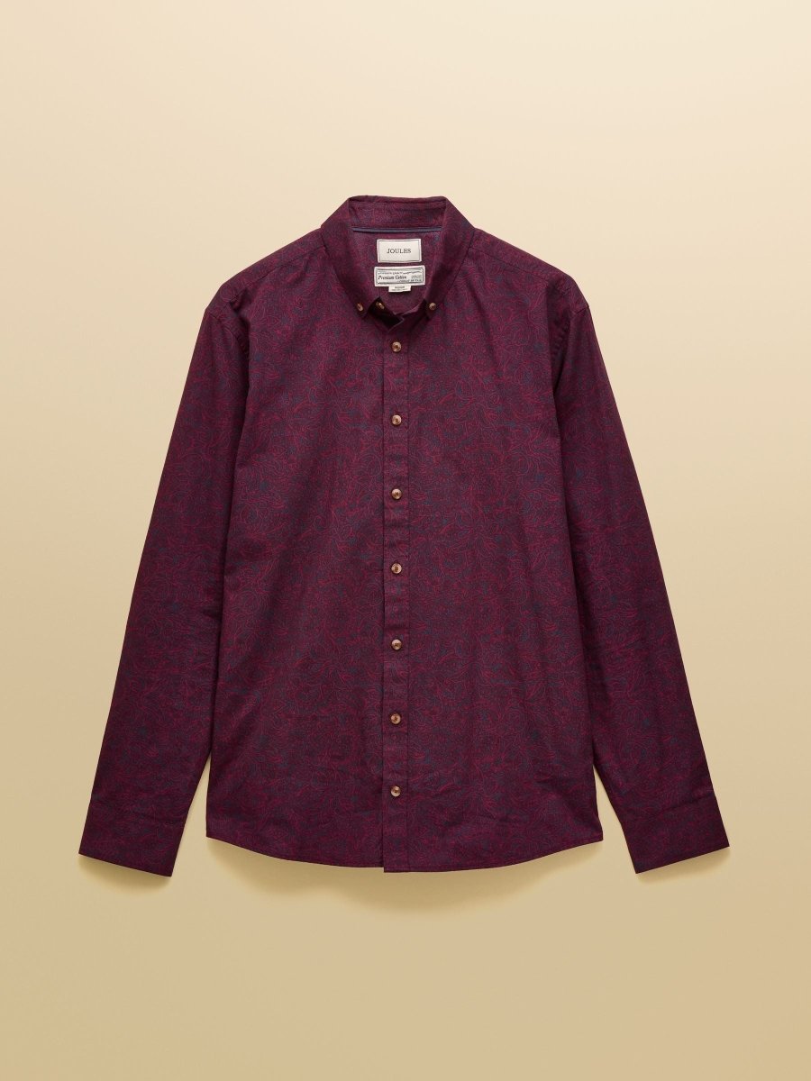 Classic Fit Burgundy Cotton Printed Shirt - RUTHERFORD & Co