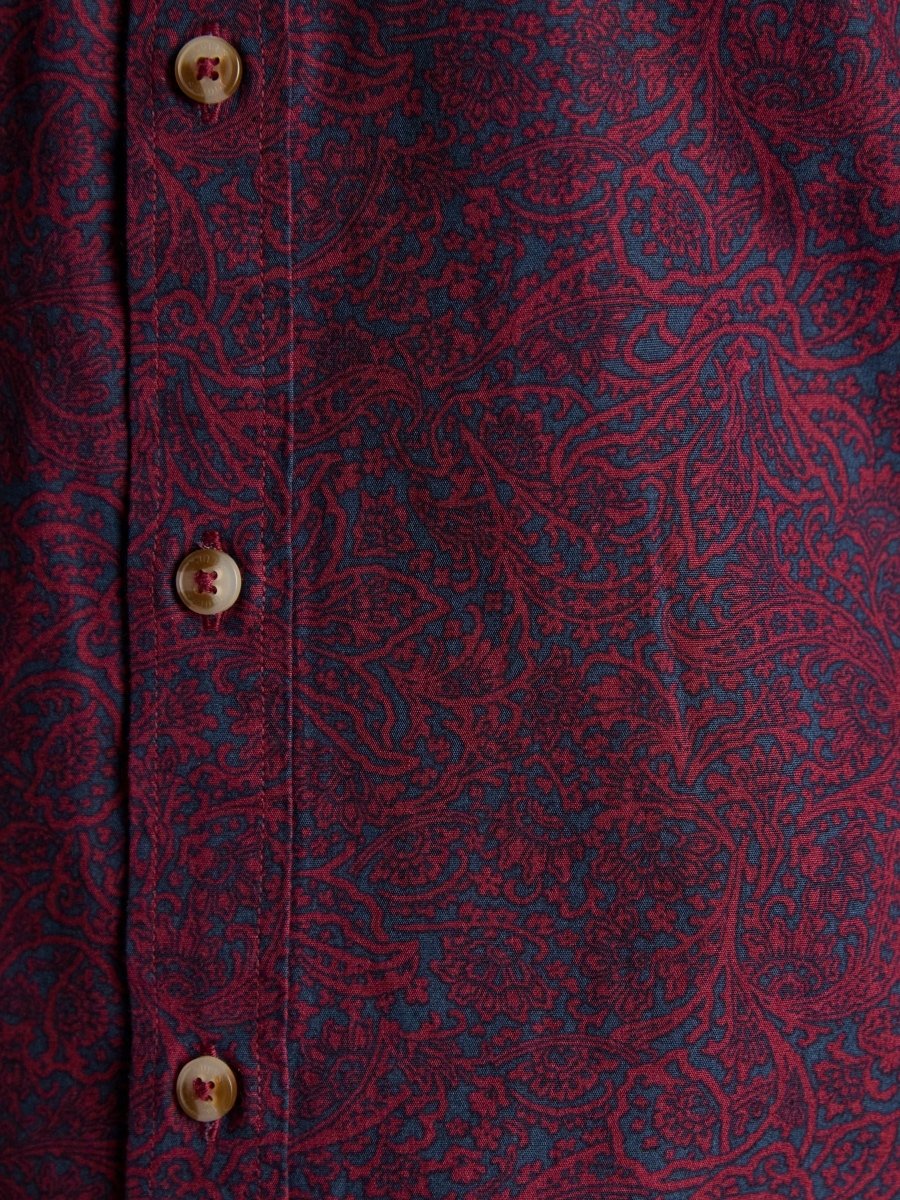 Classic Fit Burgundy Cotton Printed Shirt - RUTHERFORD & Co
