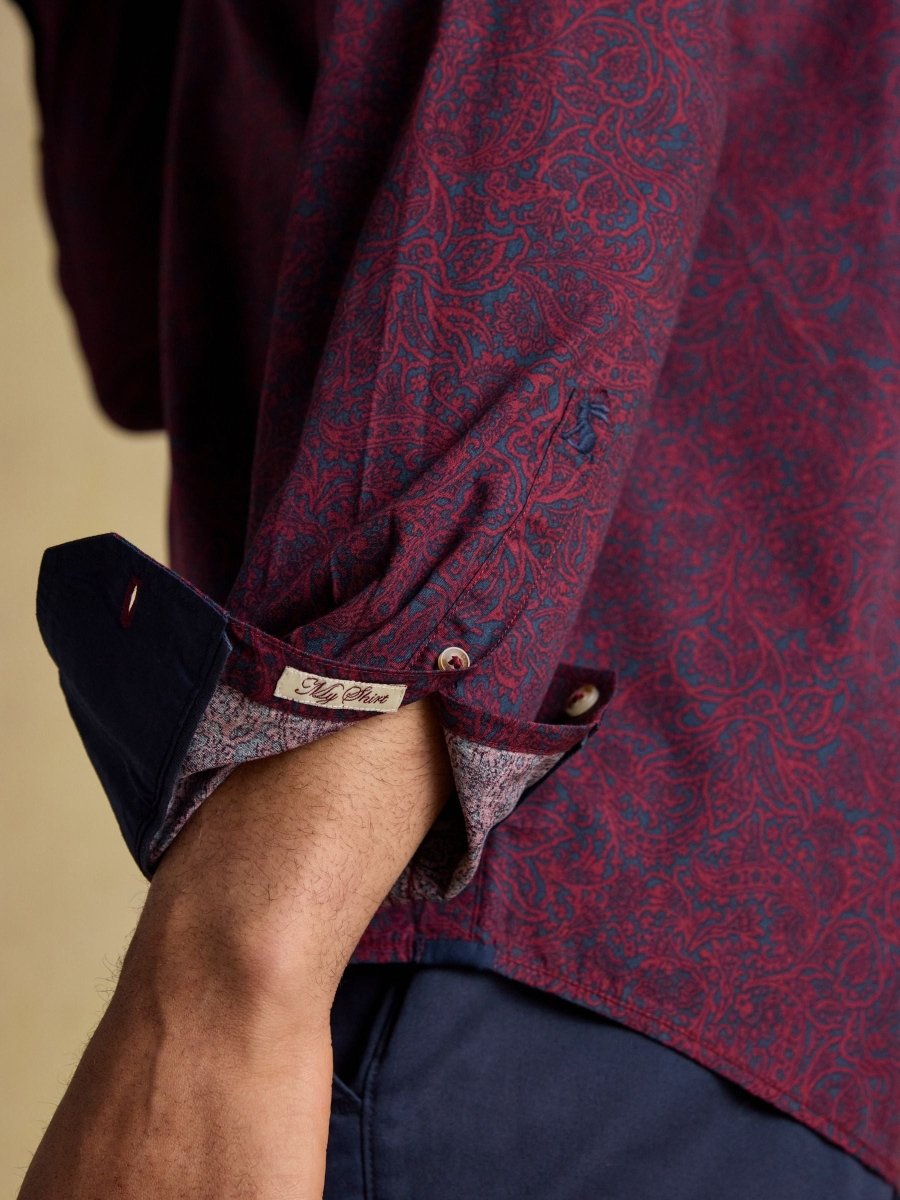 Classic Fit Burgundy Cotton Printed Shirt - RUTHERFORD & Co