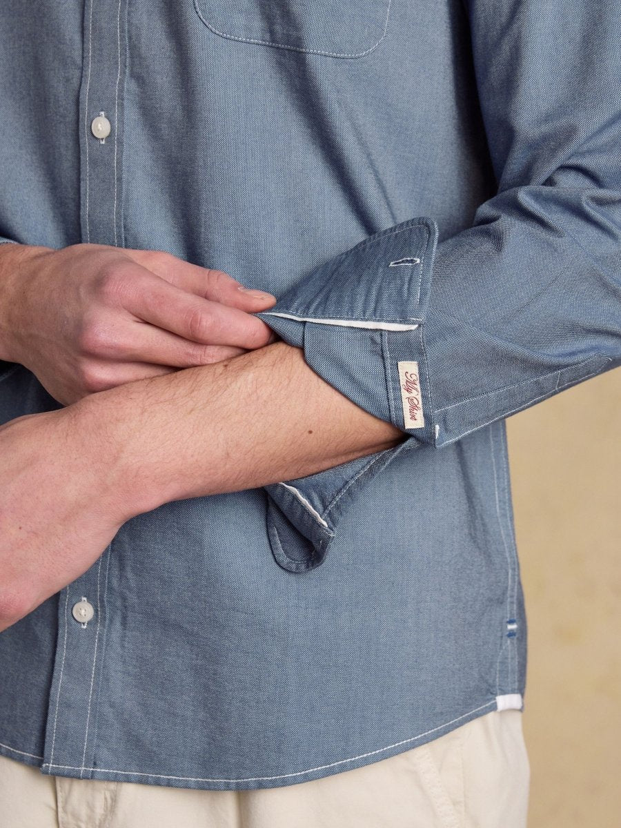 Classic Fit Chambray Blue Cotton Oxford Shirt - RUTHERFORD & Co