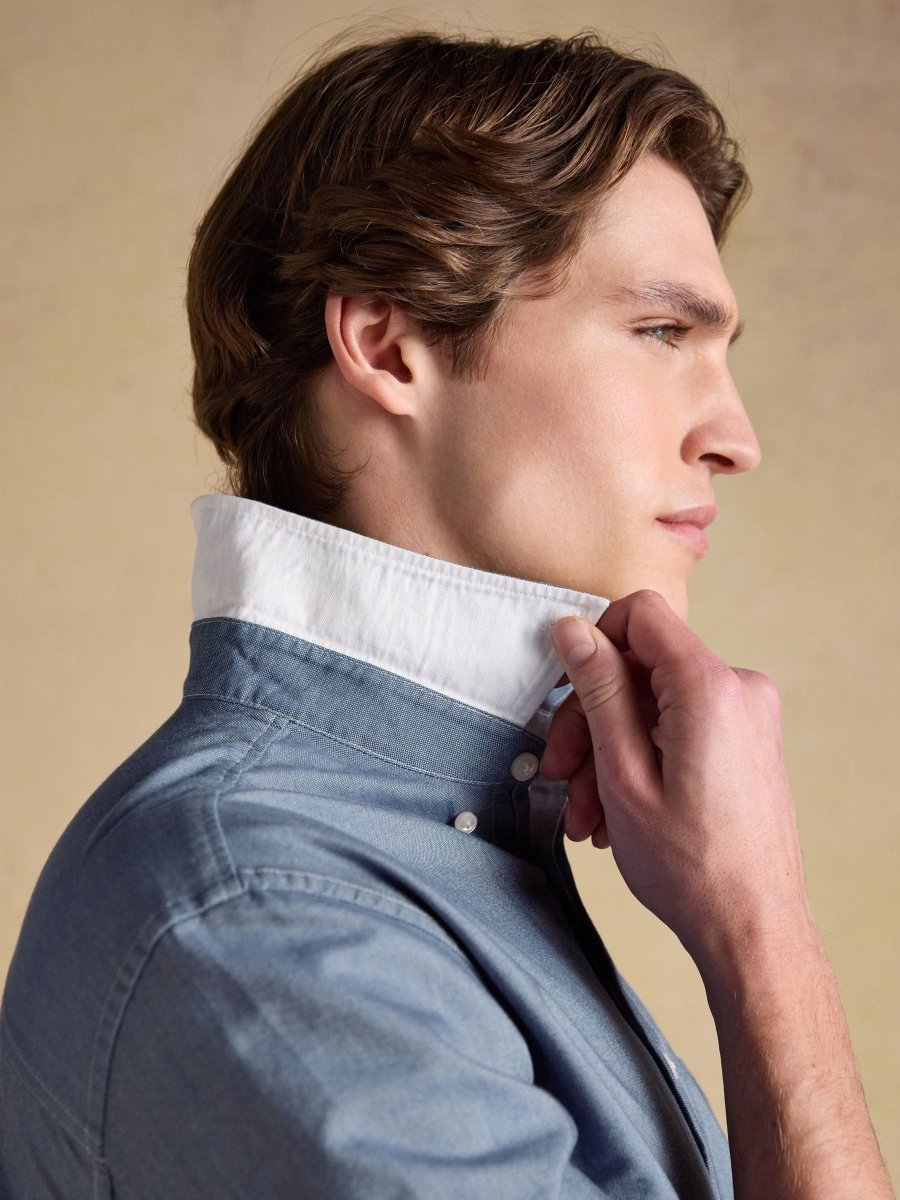 Classic Fit Chambray Blue Cotton Oxford Shirt - RUTHERFORD & Co