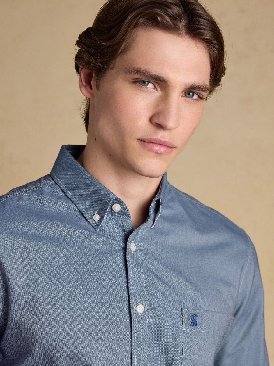 Classic Fit Chambray Blue Cotton Oxford Shirt - RUTHERFORD & Co