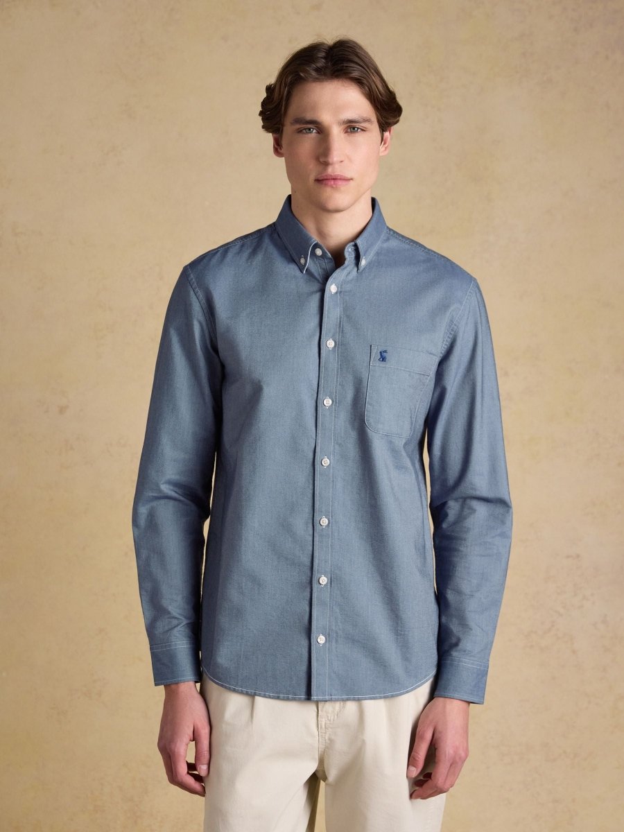 Classic Fit Chambray Blue Cotton Oxford Shirt - RUTHERFORD & Co