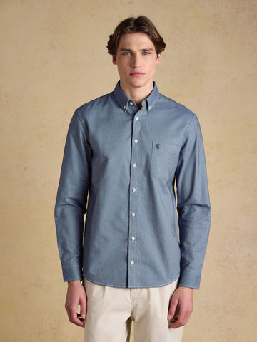 Classic Fit Chambray Blue Cotton Oxford Shirt - RUTHERFORD & Co