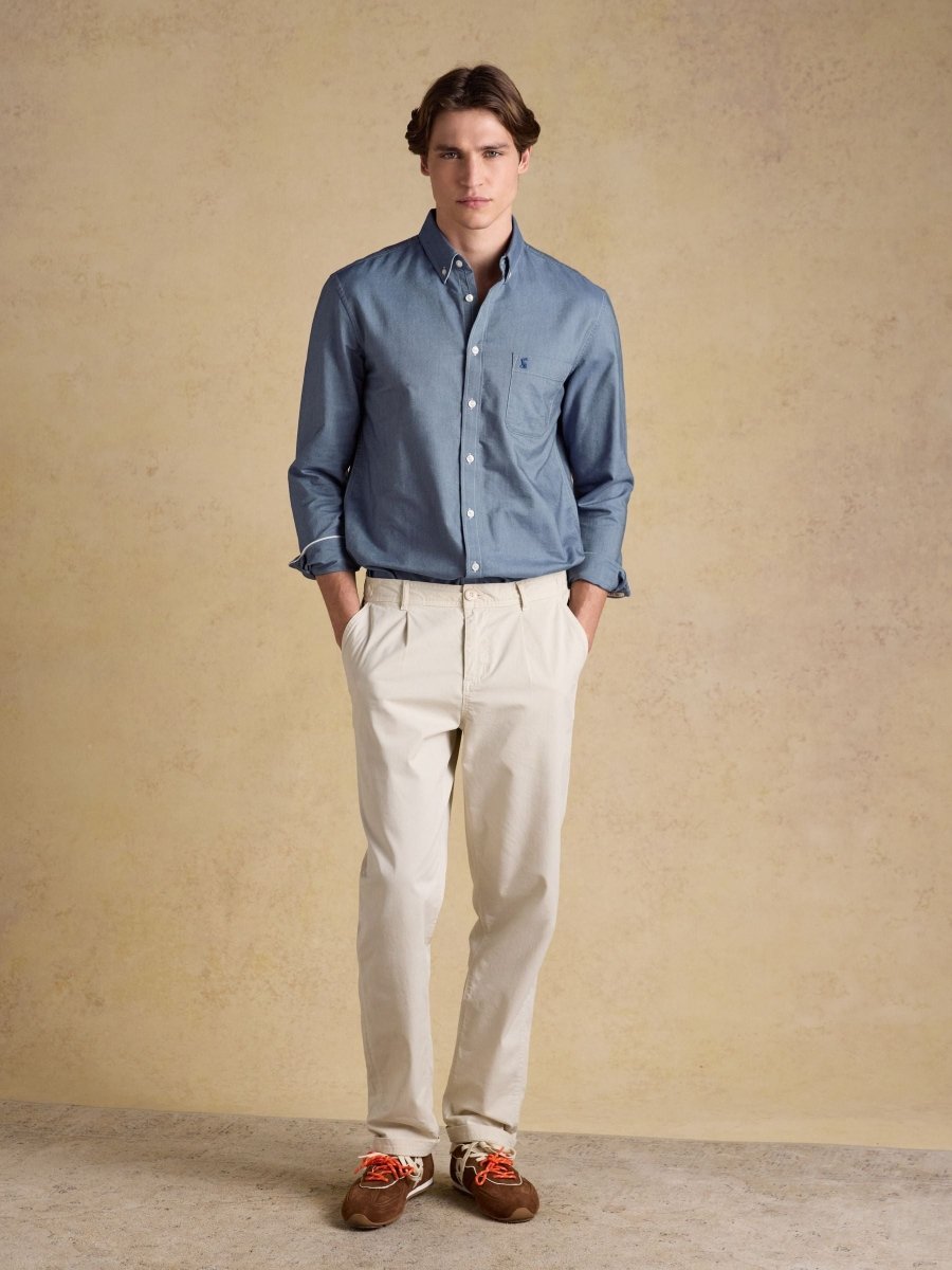 Classic Fit Chambray Blue Cotton Oxford Shirt - RUTHERFORD & Co