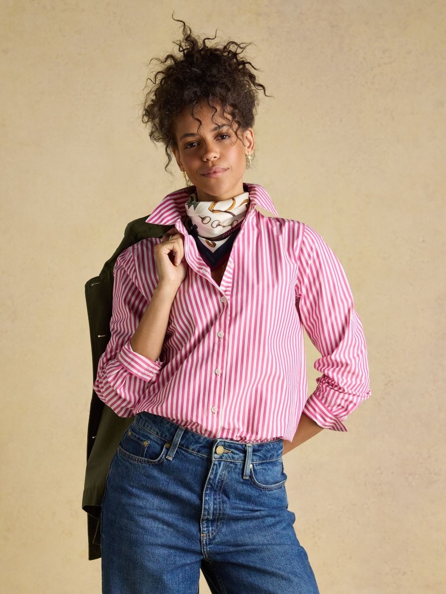 Classic Fit Pink Striped Poplin Shirt - RUTHERFORD & Co