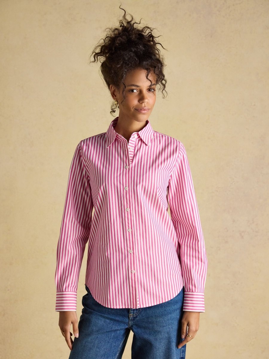 Classic Fit Pink Striped Poplin Shirt - RUTHERFORD & Co