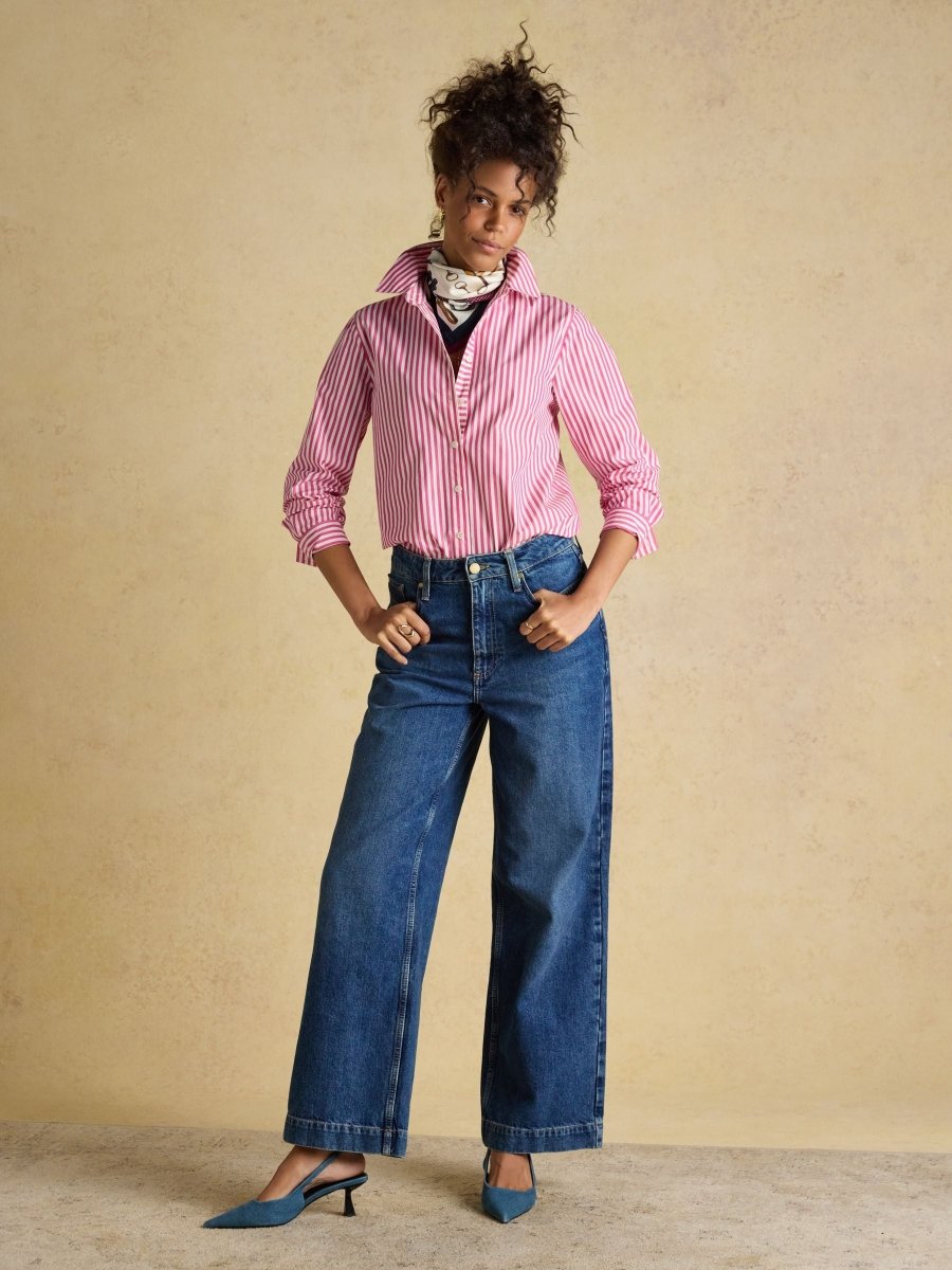 Classic Fit Pink Striped Poplin Shirt - RUTHERFORD & Co