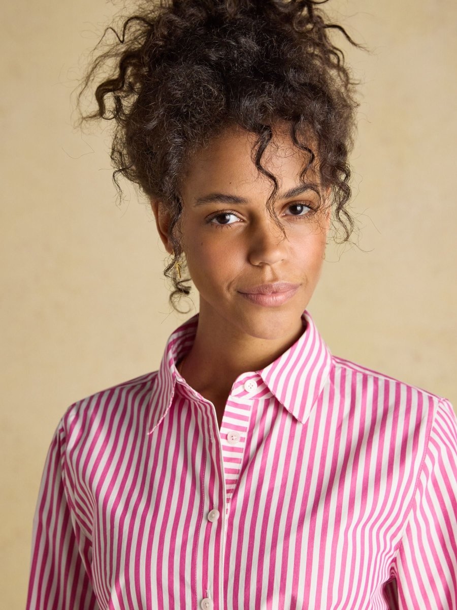 Classic Fit Pink Striped Poplin Shirt - RUTHERFORD & Co