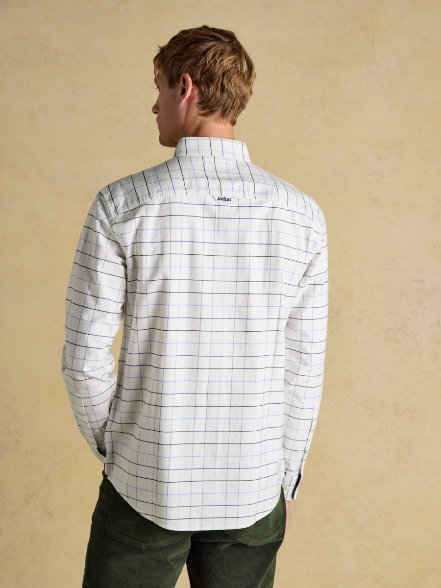 Classic Fit White Blue Checked Cotton Oxford Shirt - RUTHERFORD & Co