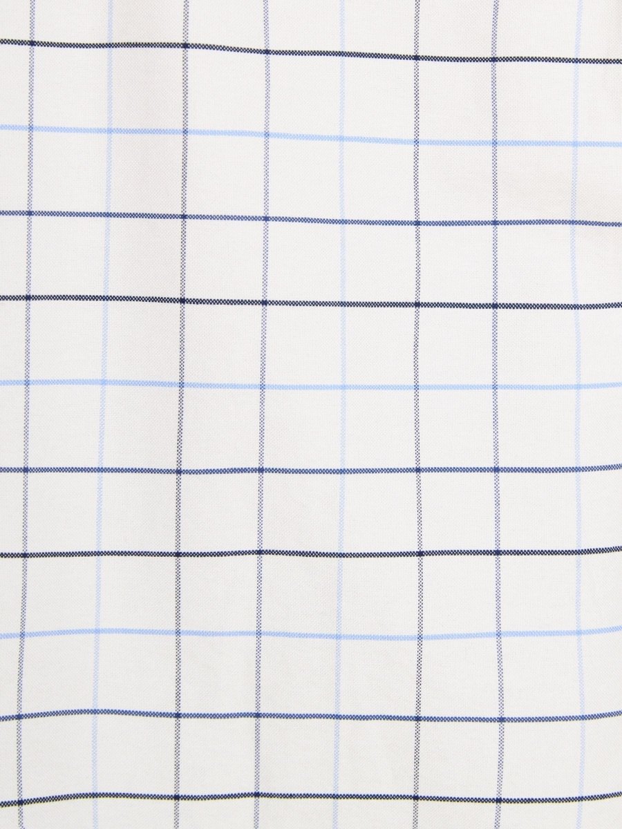 Classic Fit White Blue Checked Cotton Oxford Shirt - RUTHERFORD & Co