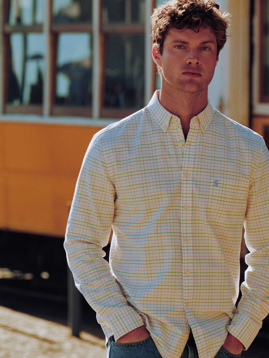 Classic Fit White Checked Cotton Oxford Shirt - RUTHERFORD & Co