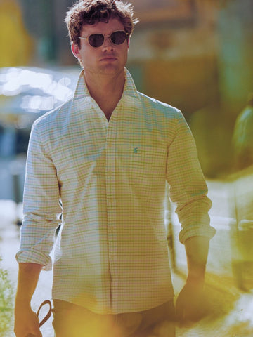 Classic Fit White Checked Cotton Oxford Shirt - RUTHERFORD & Co