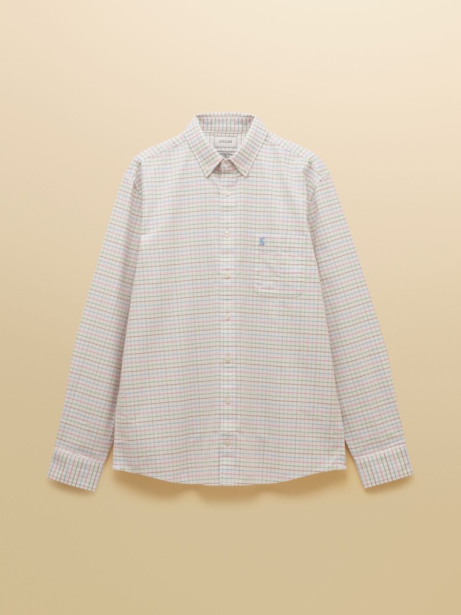 Classic Fit White Checked Cotton Oxford Shirt - RUTHERFORD & Co