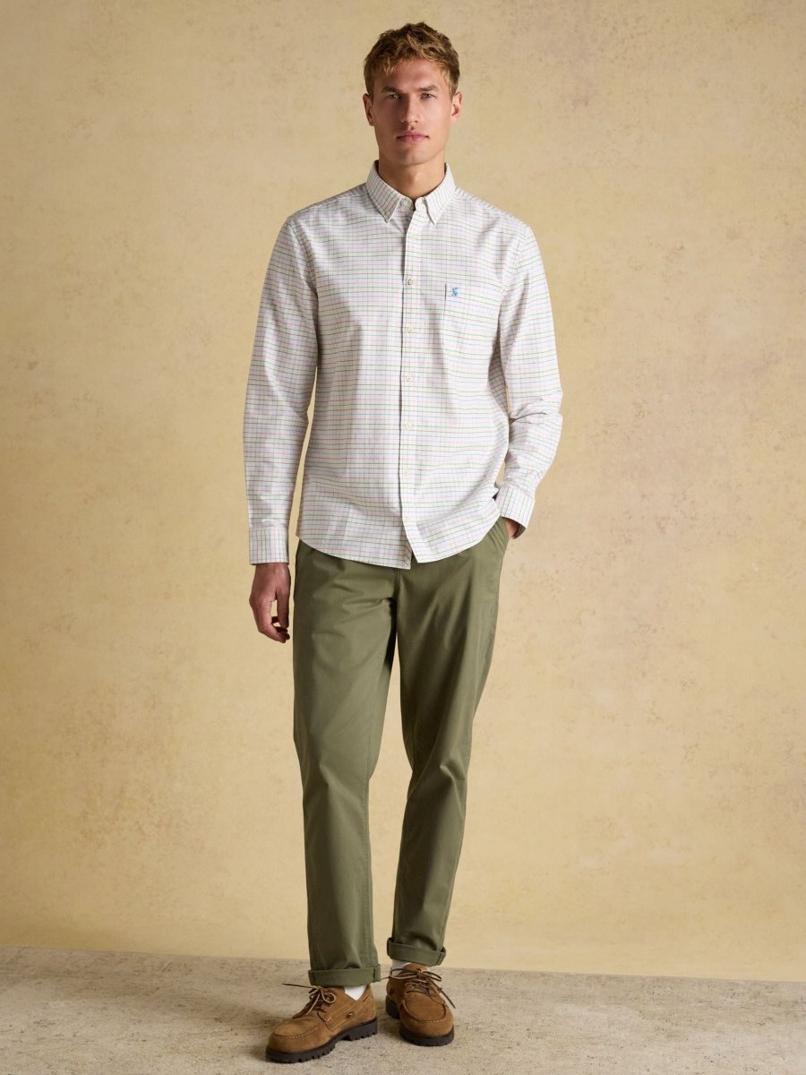 Classic Fit White Checked Cotton Oxford Shirt - RUTHERFORD & Co
