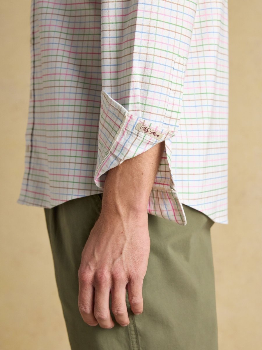 Classic Fit White Checked Cotton Oxford Shirt - RUTHERFORD & Co