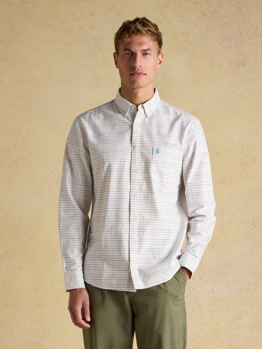 Classic Fit White Checked Cotton Oxford Shirt - RUTHERFORD & Co