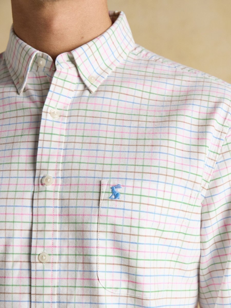 Classic Fit White Checked Cotton Oxford Shirt - RUTHERFORD & Co
